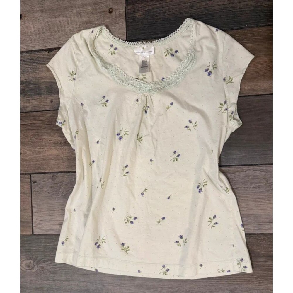 Y2k Floral Polka Dot Lace Trim Top Size M